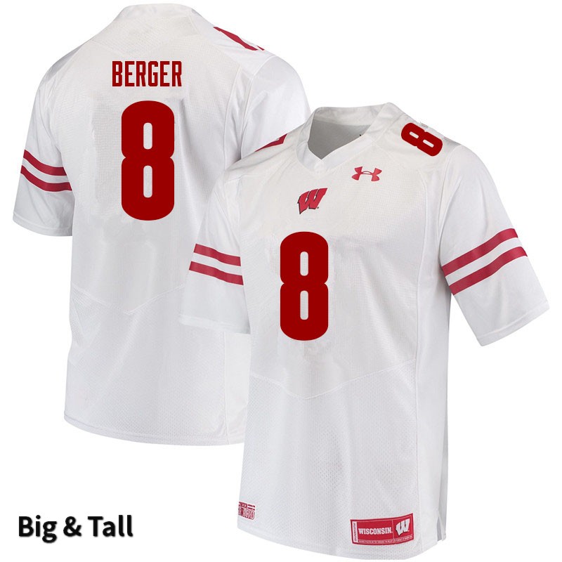 Wisconsin Badgers Men's #8 Jalen Berger NCAA Under Armour Authentic White Big & Tall College Stitched Football Jersey KJ40J27DG